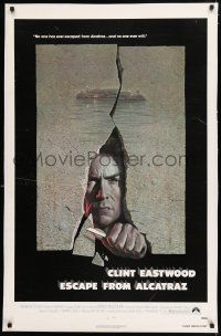 3t589 ESCAPE FROM ALCATRAZ 1sh '79 cool artwork of Clint Eastwood busting out by Lettick!