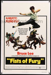 3t590 FISTS OF FURY 1sh '73 Bruce Lee gives you biggest kick of your life, great kung fu image!