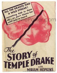 3t366 STORY OF TEMPLE DRAKE herald '33 sexy bad girl Miriam Hopkins, from William Faulkner novel!