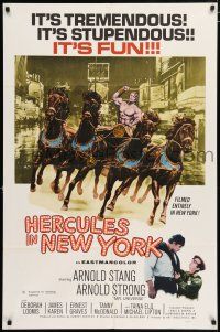3t165 HERCULES IN NEW YORK 1sh '70 barechested Arnold Schwarzenegger on chariot in his 1st movie!