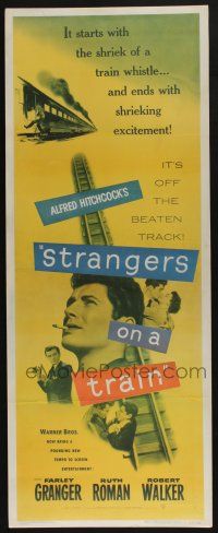 3t123 STRANGERS ON A TRAIN insert '51 Farley Granger & Robert Walker double murder pact, Hitchcock