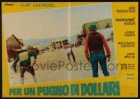 3t545 FISTFUL OF DOLLARS Italian photobusta '64 Clint Eastwood shooting at men in street, Leone!