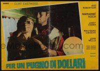 3t544 FISTFUL OF DOLLARS Italian photobusta '64 c/u of Clint Eastwood silencing Marianne Koch!