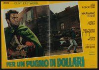 3t546 FISTFUL OF DOLLARS Italian photobusta '64 cool close up of Clint Eastwood shooting gun!