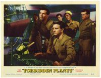 3t334 FORBIDDEN PLANET LC #3 '56 Leslie Nielsen at controls of spaceship with crew behind him!