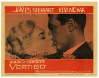 3t313 VERTIGO LC #2 '58 Alfred Hitchcock, super c/u of James Stewart kissing blonde Kim Novak!