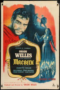 3t171 MACBETH 1sh '48 art of star & director Orson Welles, Jeanette Nolan, Shakespeare!
