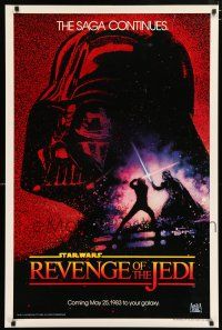 3t013 RETURN OF THE JEDI teaser 1sh '83 George Lucas' Revenge of the Jedi, cool Drew Struzan art!