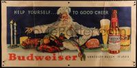 3t116 BUDWEISER 30x60 advertising poster '30s great art of Santa Claus with beer & giant feast!
