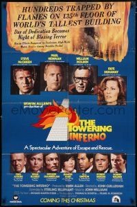 3t183 TOWERING INFERNO advance 1sh '74 Steve McQueen, Paul Newman, different newspaper image!