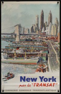 3t091 NEW YORK PAR LA TRANSAT 15x23 French travel poster 1960s Brenet art of Big Apple!