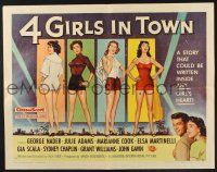 3w009 4 GIRLS IN TOWN style A 1/2sh '56 Julie Adams, Marianne Cook, Elsa Martinelli & Gia Scala!