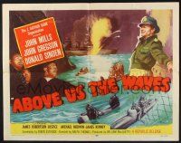 3w020 ABOVE US THE WAVES style A 1/2sh '56 art of John Mills & English WWII submariners!