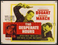 3w138 DESPERATE HOURS style B 1/2sh '55 Humphrey Bogart attacks Fredric March from behind, Wyler