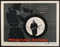 3w170 GET CARTER 1/2sh '71 great image of Michael Caine holding shotgun in assassin's scope!