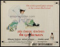 3w178 GO BETWEEN 1/2sh '71 artwork of Julie Christie with umbrella, directed by Joseph Losey!