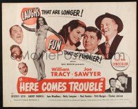 3w196 HERE COMES TROUBLE style A 1/2sh '48 sexy Beverly Loyd in gay, new Cinecolor!