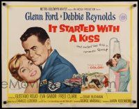 3w219 IT STARTED WITH A KISS 1/2sh '59 Glenn Ford & Debbie Reynolds kissing in shower in Spain!