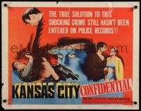 3w226 KANSAS CITY CONFIDENTIAL style A 1/2sh '52 John Payne w/half-dressed Coleen Gray & fighting!