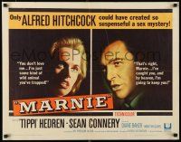 3w259 MARNIE 1/2sh '64 Sean Connery & Tippi Hedren in Alfred Hitchcock's suspenseful sex mystery!