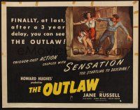 3w295 OUTLAW 1/2sh R50 Howard Hughes, RW artwork of sexy Jane Russell in peril!