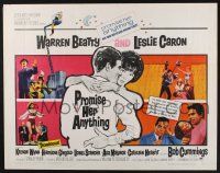 3w308 PROMISE HER ANYTHING 1/2sh '66 art of Warren Beatty w/fingers crossed & pretty Leslie Caron!