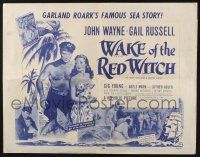3w397 WAKE OF THE RED WITCH 1/2sh R54 art of barechested John Wayne & Gail Russell at ship's wheel!