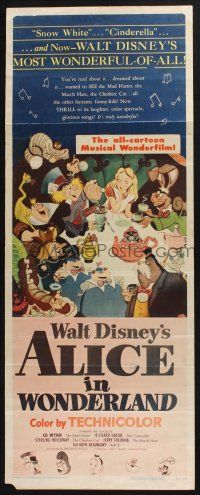 3w442 ALICE IN WONDERLAND insert '51 Walt Disney Lewis Carroll classic, wonderful art!