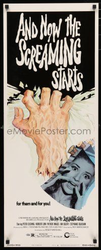 3w449 AND NOW THE SCREAMING STARTS insert '73 sexy terrified girl & art of severed hand!