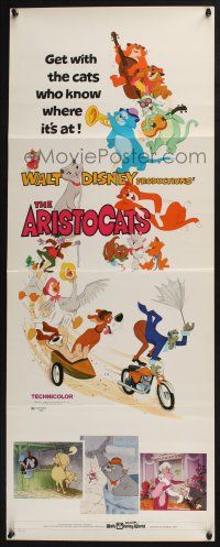 3w451 ARISTOCATS insert '70 Walt Disney feline jazz musical cartoon, great art of cats!