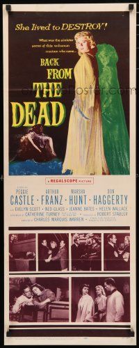 3w452 BACK FROM THE DEAD insert '57 Peggie Castle lived to destroy, cool sexy horror art & image!