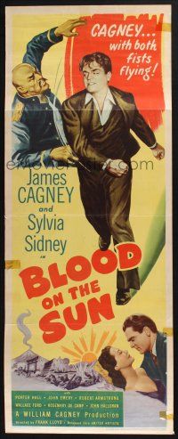 3w470 BLOOD ON THE SUN insert '45 great artwork of James Cagney in fight, plus sexy Sylvia Sidney!
