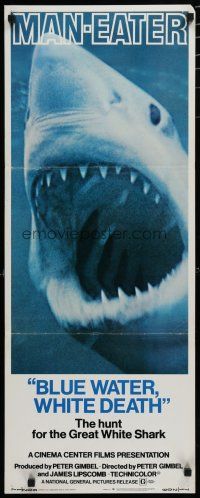 3w471 BLUE WATER, WHITE DEATH insert '71 super close image of great white shark with open mouth!