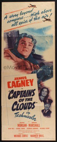 3w485 CAPTAINS OF THE CLOUDS insert '42 cool image of World War II pilot James Cagney, rare!