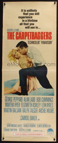 3w486 CARPETBAGGERS insert '64 great image of George Peppard & Carroll Baker!