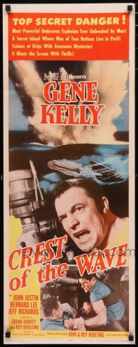 3w500 CREST OF THE WAVE insert '54 great close up of angry Gene Kelly at periscope of submarine!