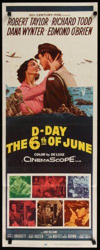 3w505 D-DAY THE SIXTH OF JUNE insert '56 romantic art of Robert Taylor & sexy Dana Wynter in WWII!