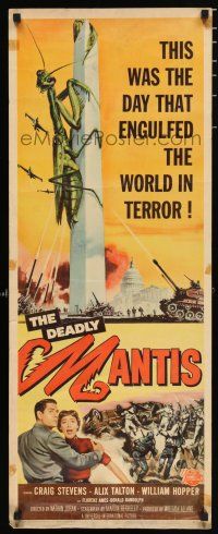3w506 DEADLY MANTIS insert '57 classic art of giant insect on Washington Monument by Sawyer