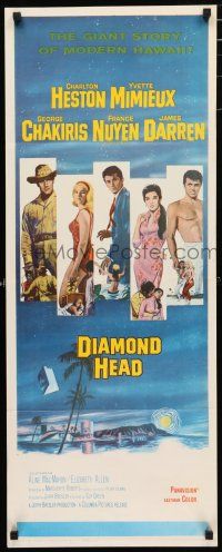 3w508 DIAMOND HEAD insert '62 Charlton Heston, Yvette Mimieux, cool art of Hawaiian volcano!