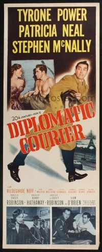 3w509 DIPLOMATIC COURIER insert '52 art of Patricia Neal pulling a gun on shirtless Tyrone Power!