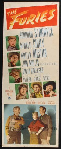 3w540 FURIES insert '50 Barbara Stanwyck, Wendell Corey, Walter Huston, Anthony Mann directed!