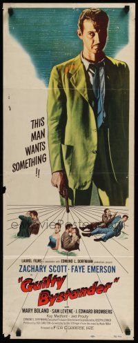 3w554 GUILTY BYSTANDER insert '50 alcoholic ex-cop detective Zachary Scott, cool film noir image!
