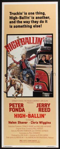 3w565 HIGH-BALLIN' insert '78 wacky Drew Struzan art of Peter Fonda & Jerry Reed as truckers!