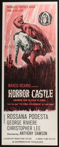 3w567 HORROR CASTLE insert '64 Where the Blood Flows, cool art of cloaked figure carrying girl!