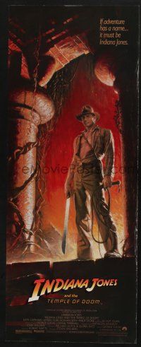 3w577 INDIANA JONES & THE TEMPLE OF DOOM insert '84 full-length art of Harrison Ford by Bruce Wolfe!