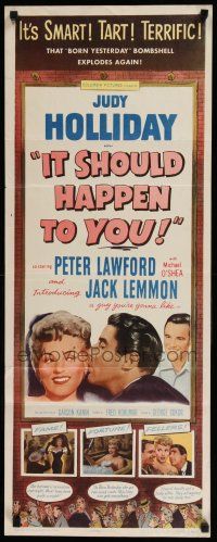 3w580 IT SHOULD HAPPEN TO YOU insert '54 Judy Holliday, Peter Lawford, Jack Lemmon in his first role