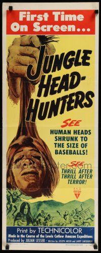 3w587 JUNGLE HEADHUNTERS insert '51 wild shrunken head image, Amazon voodoo documentary!