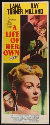 3w609 LIFE OF HER OWN insert '50 full-length art of sexiest Lana Turner, plus Ray Milland!