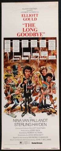 3w618 LONG GOODBYE style C insert '73 art of Elliott Gould as Philip Marlowe with cat, film noir!