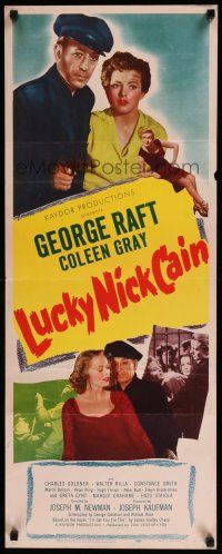 3w626 LUCKY NICK CAIN insert '51 great noir art of George Raft with gun & sexy Coleen Gray!